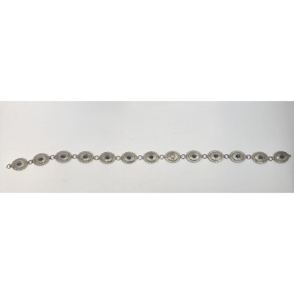 Vintage Silver Tone And Faux Turquoise Western Style Cowgirl Belt.‎